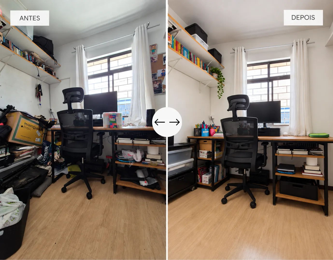 Antes e depois da organização de um escritório